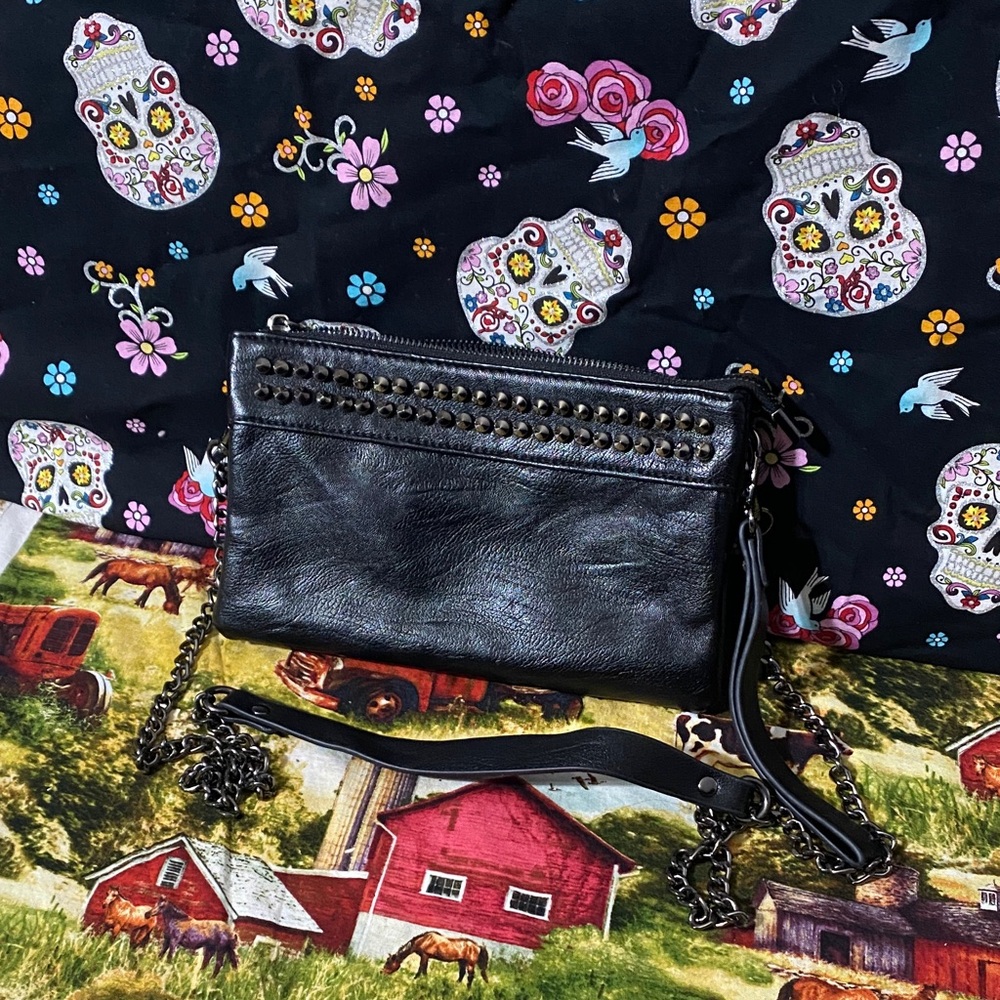 ✨ VASCHYSAC Studded Black Faux Leather Crossbody / Shoulder Bag – New w/ Flaws ✨